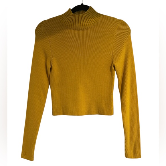 Alice + Olivia Sweaters - Alice + Olivia Senaida Cropped Mock Neck Jewel Tone Yellow Ribbed Sweater- Sz M